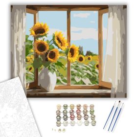 Napraforgók az Ablakban - számfestő készlet - Számfestő.hu - 40×50cm - keret nélkül