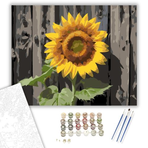 Napraforgó a Kerítés Mellett - számfestő készlet - Számfestő.hu - 40×50cm - keret nélkül