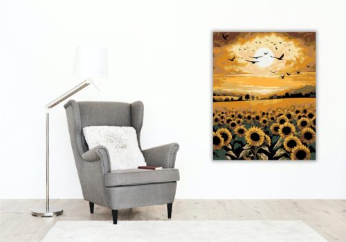 Napraforgó Mező és Madarak - számfestő készlet - Számfestő.hu - 40×50cm - keretre feszítve