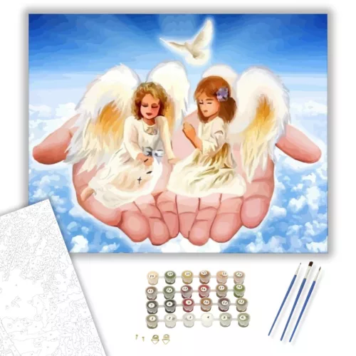 Angyalok tenyérben - számfestő készlet - Számfestő.hu - 40×50cm - keret nélkül