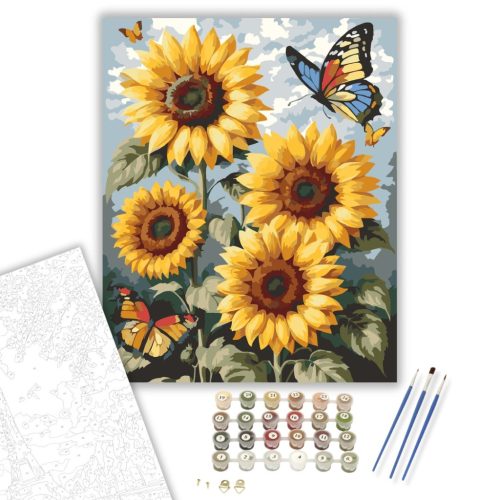 Pillangók és Napraforgók - számfestő készlet - Számfestő.hu - 50×60cm - keret nélkül