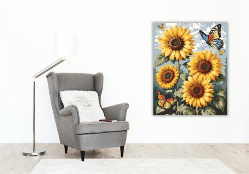 Pillangók és Napraforgók - számfestő készlet - Számfestő.hu - 40×50cm - keretre feszítve