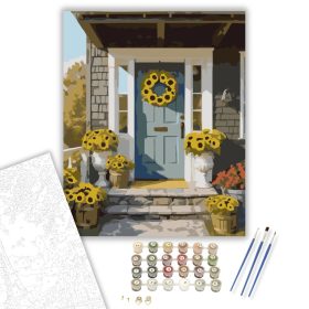 Napraforgó Koszorú a Tornácon - számfestő készlet - Számfestő.hu - 40×50cm - keret nélkül