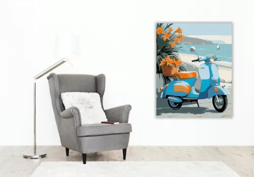 Narancssárga Liliomok Vintage Robogón - számfestő készlet - Számfestő.hu - 50×60cm - keret nélkül