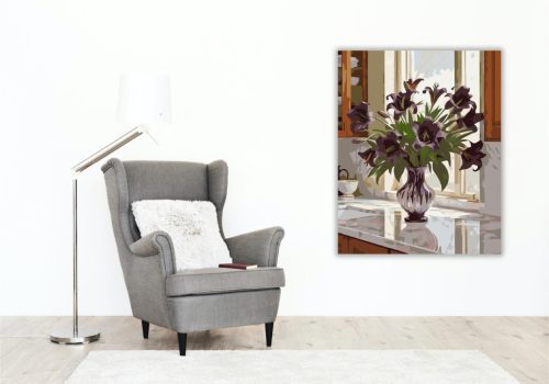 Lila Liliomok Kristályvázában - számfestő készlet - Számfestő.hu - 80×100cm - keret nélkül