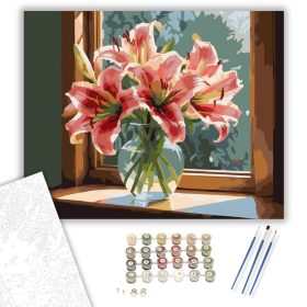 Rózsaszín Liliomok Az Ablakban - számfestő készlet - Számfestő.hu - 40×50cm - keret nélkül