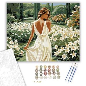 Fehér Liliomok Kertjében - számfestő készlet - Számfestő.hu - 40×50cm - keret nélkül