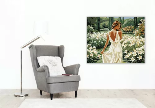 Fehér Liliomok Kertjében - számfestő készlet - Számfestő.hu - 40×50cm - Keretre feszítve