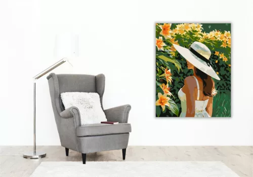 Narancssárga Liliomok Kertje - számfestő készlet - Számfestő.hu - 40×50cm - keretre feszítve