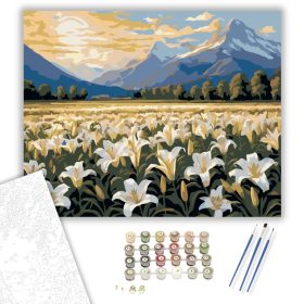 Hegyi Táj Fehér Liliomokkal - számfestő készlet - Számfestő.hu - 40×50cm - keret nélkül