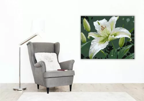 Harmatcseppes Fehér Liliom - számfestő készlet - Számfestő.hu - 40×50cm - Keret nélkül