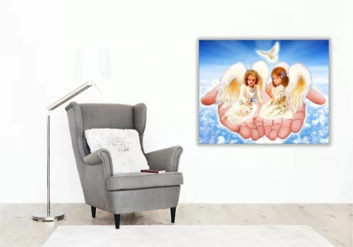 Angyalok tenyérben - számfestő készlet - Számfestő.hu - 40×50cm - keret nélkül