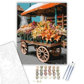 Színes Liliomok Kocsin - számfestő készlet - Számfestő.hu - 40×50cm - keret nélkül