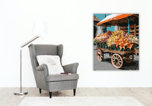 Színes Liliomok Kocsin - számfestő készlet - Számfestő.hu - 40×50cm - keret nélkül