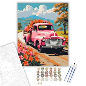 Liliomok Vintage Teherautón - számfestő készlet - Számfestő.hu - 40×50cm - keret nélkül