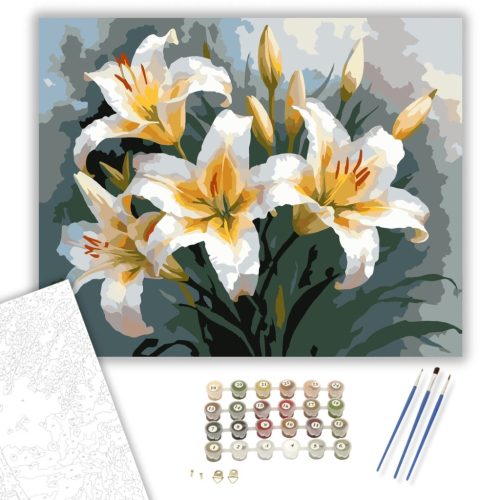Fehér és Sárga Liliomok - számfestő készlet - Számfestő.hu - 40×50cm - keret nélkül