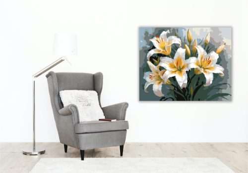Fehér és Sárga Liliomok - számfestő készlet - Számfestő.hu - 40×50cm - keret nélkül