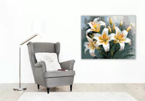 Fehér és Sárga Liliomok - számfestő készlet - Számfestő.hu - 40×50cm - Keret nélkül