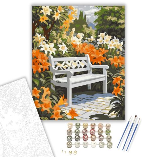 Kerti Pad Liliomokkal - számfestő készlet - Számfestő.hu - 40×50cm - keret nélkül