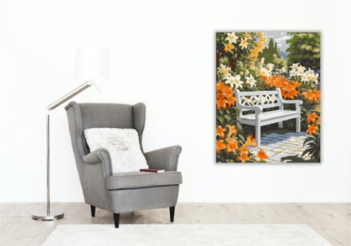 Kerti Pad Liliomokkal - számfestő készlet - Számfestő.hu - 60×70cm - keretre feszítve