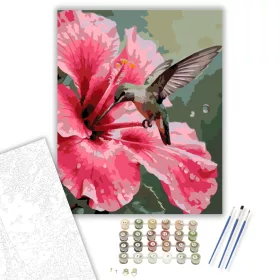 Rózsaszín Hibiszkusz és Kolibri - számfestő készlet - Számfestő.hu - 40×50cm - keret nélkül