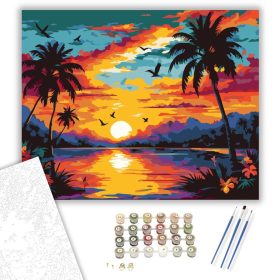 Trópusi Naplemente Pálmafákkal - számfestő készlet - Számfestő.hu - 40×50cm - keret nélkül