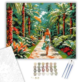 Trópusi Kert Női Alakkal - számfestő készlet - Számfestő.hu - 40×50cm - keret nélkül
