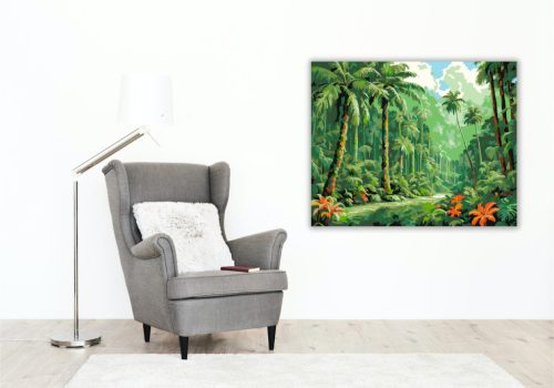 Trópusi Esőerdő Pálmafákkal - számfestő készlet - Számfestő.hu - 60×70cm - keret nélkül