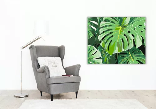 Monstera és Banánlevelek - számfestő készlet - Számfestő.hu - 80×100cm - keretre feszítve