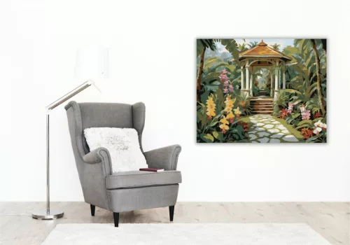 Trópusi Kert Pavilonnal - számfestő készlet - Számfestő.hu - 40×50cm - keret nélkül