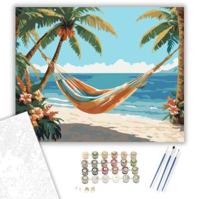 Trópusi Függőágy Pálmafák Között - számfestő készlet - Számfestő.hu - 40×50cm - keret nélkül