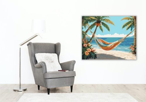 Trópusi Függőágy Pálmafák Között - számfestő készlet - Számfestő.hu - 50×60cm - keret nélkül