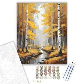 Őszi Nyírerdő Patakkal - számfestő készlet - Számfestő.hu - 40×50cm - keret nélkül
