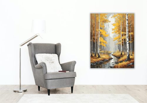 Őszi Nyírerdő Patakkal - számfestő készlet - Számfestő.hu - 40×50cm - keret nélkül