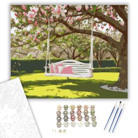 Virágzó Magnólia Hinta - számfestő készlet - Számfestő.hu - 40×50cm - keret nélkül