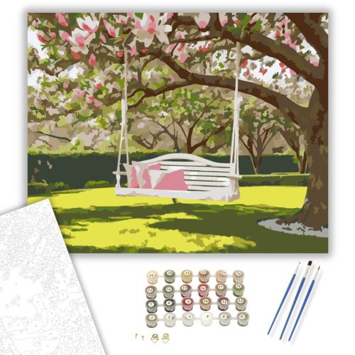 Virágzó Magnólia Hinta - számfestő készlet - Számfestő.hu - 40×50cm - keret nélkül