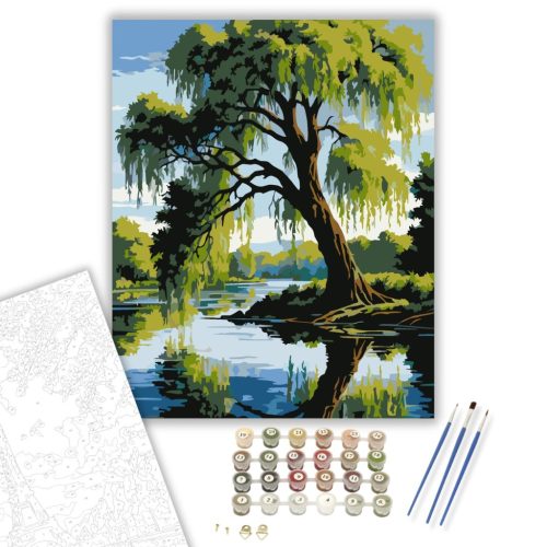 Fűzfa a Nyugodt Folyó Partján - számfestő készlet - Számfestő.hu - 40×50cm - keret nélkül