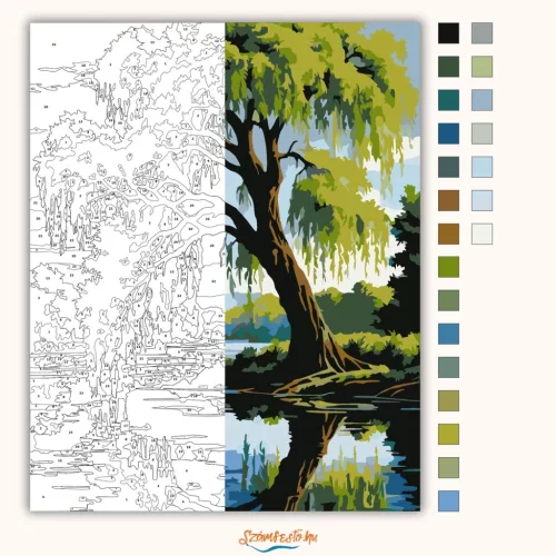 Fűzfa a Nyugodt Folyó Partján - számfestő készlet - Számfestő.hu - 40×50cm - Keret nélkül