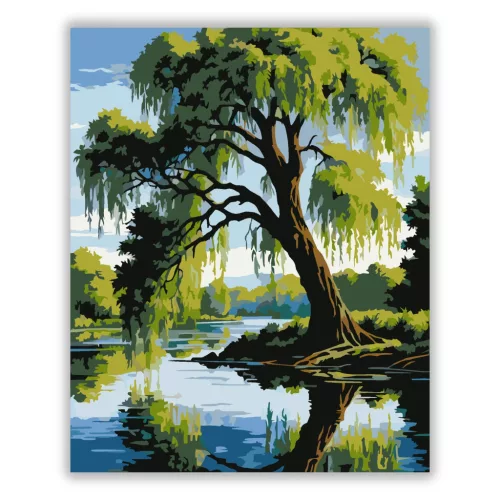 Fűzfa a Nyugodt Folyó Partján - számfestő készlet - Számfestő.hu - 40×50cm - Keret nélkül