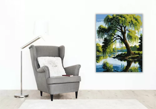 Fűzfa a Nyugodt Folyó Partján - számfestő készlet - Számfestő.hu - 40×50cm - Keret nélkül