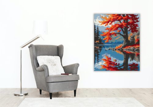 Magányos Juhar az Őszi Tóparton - számfestő készlet - Számfestő.hu - 60×70cm - keret nélkül