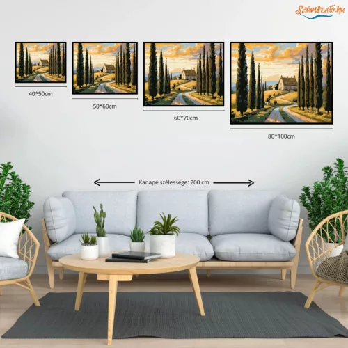 Ciprusokkal Szegélyezett Vidéki Út - számfestő készlet - Számfestő.hu - 40×50cm - Keret nélkül