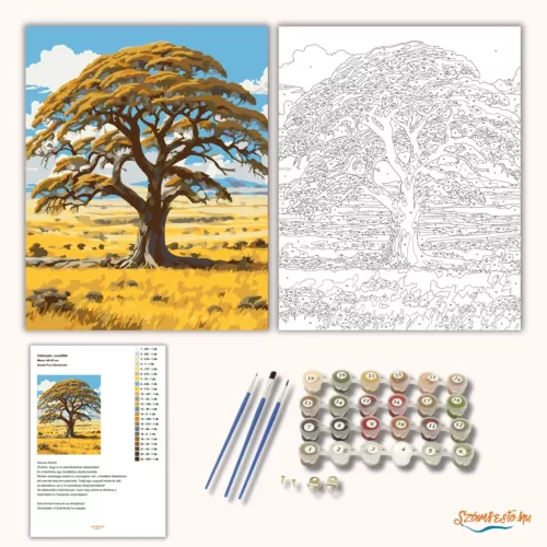 Acacia Fa a Szavannán - számfestő készlet - Számfestő.hu - 40×50cm - Keret nélkül