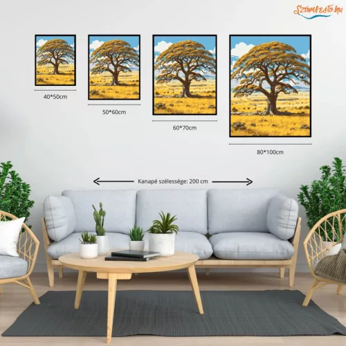 Acacia Fa a Szavannán - számfestő készlet - Számfestő.hu - 40×50cm - Keret nélkül
