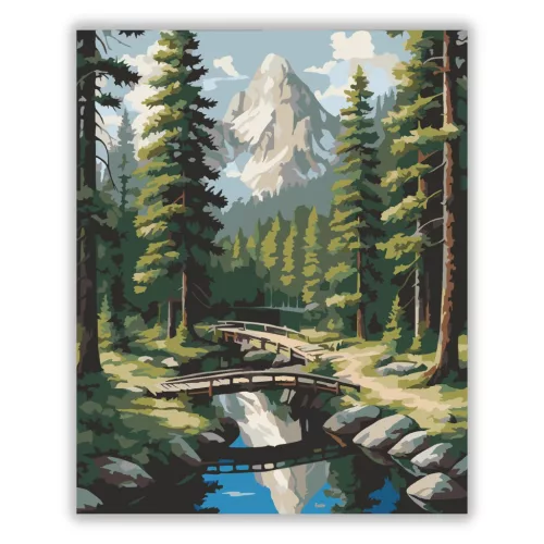 Fenyves Erdő Hegyi Táj - számfestő készlet - Számfestő.hu - 40×50cm - Keret nélkül