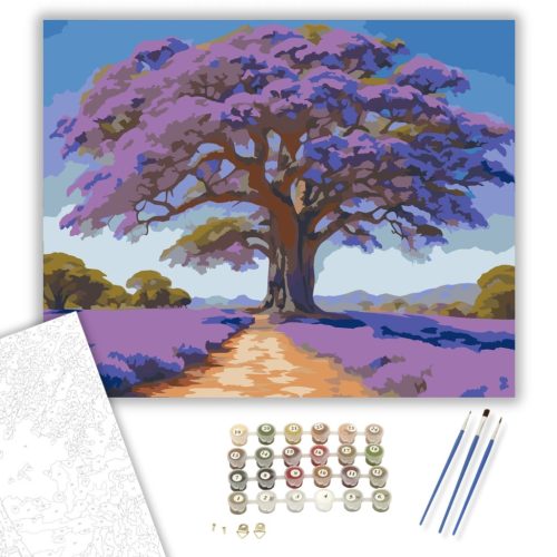 Virágzó Jacaranda Fa - számfestő készlet - Számfestő.hu - 40×50cm - keret nélkül