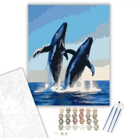 Két Bálna Tánca a Kék Óceánban - számfestő készlet - Számfestő.hu - 40×50cm - keret nélkül
