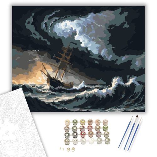 Viharos Tenger és Halászhajó - számfestő készlet - Számfestő.hu - 40×50cm - keretre feszítve