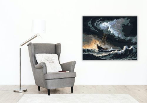 Viharos Tenger és Halászhajó - számfestő készlet - Számfestő.hu - 60×70cm - keretre feszítve