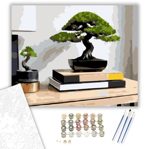 Modern Bonsai a Fa Asztalon - számfestő készlet - Számfestő.hu - 40×50cm - keret nélkül
